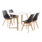 Life Interiors Dallas Lorenzo Dining Set - A White Rectangular Wooden Dining Table And Set Of 4 Plastic Dining Chairs With Padded Cushions - Black