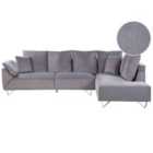 Beliani Left Hand Corduroy Corner Sofa Grey Lunner