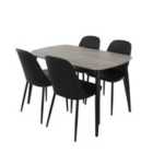 Core Products Aspen Grey Oak Rect Table & 4 Black Duo Chair Dining Set
