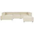Beliani Right Hand 3 Seater Modular Linen Corner Sofa With Ottoman Beige Aprica