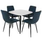 Core Products Aspen White Square Table & 4 Blue Fabric Chair Dining Set