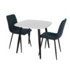 Core Products Aspen White Square Table & 2 Blue Fabric Chair Dining Set