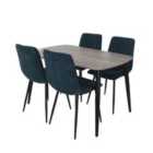 Core Products Aspen Grey Oak Rect Table & 4 Blue Fabric Chair Dining Set