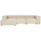 Beliani Right Hand 3 Seater Modular Linen Corner Sofa Beige Aprica