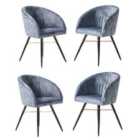 Life Interiors Set Of 4 Vittorio Velvet Dining Chairs Upholstered For Dining Room Kitchen Restaurant Office, Grey