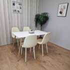 Modern Rectangle White Dining Table Set With 4 Cream Chairs Dining Room Furniture
