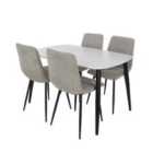 Core Products Aspen White Rect Table & 4 Lt Grey Fabric Chair Dining Set