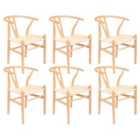 Nicholas Winter Beech Wooden Scandi Danish Style Dining Chairs - Natural/Natural - Set of 6