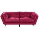 Beliani 3 Seater Velvet Sofa Burgundy Lenvik