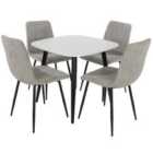 Core Products Aspen White Square Table & 4 Lt Grey Fabric Chair Dining Set