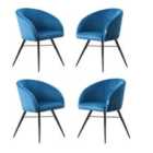 Life Interiors Set Of 4 Vittorio Velvet Dining Chairs Upholstered For Dining Room Kitchen Restaurant Office, Blue