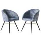 Life Interiors Set Of 2 Vittorio Velvet Dining Chairs Upholstered For Dining Room Kitchen Restaurant Office, Grey