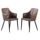 Life Interiors Set Of 2 Zarah Faux Leather Dining Chairs, Armchairs For Dining Room Kitchen Office, Dark Brown