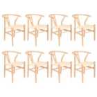 Nicholas Winter Beech Wooden Scandi Danish Style Dining Chairs - Natural/Natural - Set of 8