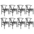 Nicholas Winter Beech Wooden Scandi Danish Style Dining Chairs - Black/Black - Set of 8