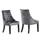 Life Interiors Set Of 2 Windsor Knocker Back Dining Chairs Velvet For Dining Room Kitchen Restaurant Office, Dark Grey