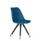 Life Interiors Single Sofia Velvet Dining Chair Upholstered For Dining Room Kitchen Restaurant Office, Blue