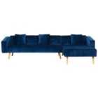 Beliani Left Hand Velvet Corner Sofa Bed Blue Vadso