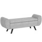 HOMCOM Storage Ottoman with Armrest, Upholstered Linen Storage Bench