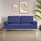Kosy Koala Modern Three Seater Sofa Blue Fabric With Chrome Feet - Comfortable Couch With Cushion