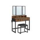 Vasagle Dressing Table With Mirror and Stool 3 Drawers - Rustic Brown and Black