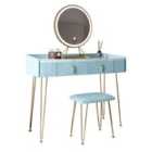 CARME Home Tokyo Glow Velvet Dressing Table With LED Touch Sensor Mirror Baby Blue