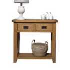 Elm Home And Garden Rustic Oak 2 Drawer Hall Console Table With Shelf Fully Assembled Solid Tongue And Groove