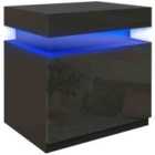 HOMCOM High Gloss Bedside Table with LED Light and 2 Drawers, Black