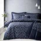 Portfolio Home Sandringham Damask Navy Double Soft Easy Care Bed Linen Bedding Duvet Cover Quilt Set With Pillow Cases