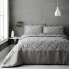 Portfolio Home Blenheim Jacquard Grey Quilted Bedspread With Pillow Shams Bed Throw Set 254 X 254Cm