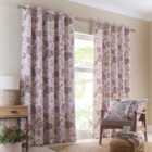 Portfolio Home Richmond Floral Lavender 46" Width X 72" Drop (117 X 183Cm) Fully Lined Eyelet Curtain Set 2 Panels