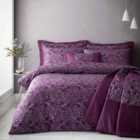 Portfolio Home Sandringham Damask Plum Double Soft Easy Care Bed Linen Bedding Duvet Cover Quilt Set With Pillow Cases