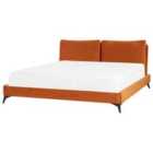 Beliani Bed Velvet Melle 180 X 200 Cm (eu Super King) Orange