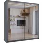 Celtic Modern Wardrobe With Sliding Mirror Doors, Adjustable Shelves &hanging Rails Grey 120Cm