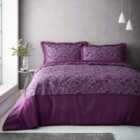 Portfolio Home Sandringham Damask Plum Quilted Bedspread With Pillow Shams Bed Throw Set 254 X 254Cm