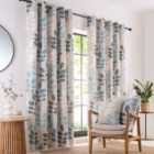 Portfolio Home Springfield Leaf Teal 66" Width X 72" Drop (168 X 183Cm) Fully Lined Eyelet Curtain Set 2 Panels