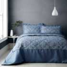 Portfolio Home Blenheim Jacquard Blue Quilted Bedspread With Pillow Shams Bed Throw Set 254 X 254Cm