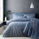 Portfolio Home Blenheim Jacquard Floral Blue Super King Soft Easy Care Bed Linen Bedding Duvet Cover Quilt Set With Pillow Cases