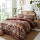 Portfolio Home Tyler Zig Zag Geometric Terracotta King Reversible Soft Easy Care Bed Linen Bedding Duvet Cover Quilt Set With Pillow Cases