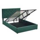 Furniture One Lift Up Storage Upholstered Platform Bed With Adjustable Tufted Headboard - King Green