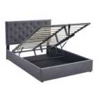 Furniture One Lift Up Storage Upholstered Platform Bed With Adjustable Tufted Headboard - Double Grey