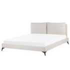 Beliani Bed Chenille Melle 180 X 200 Cm (eu Super King) Light Beige