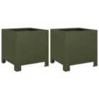 vidaXL Garden Planters 2 Pcs Olive Green 30X30X30cm Steel