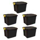 Strata Set of 5 42L Heavy Duty Box with Lid in Black/Yellow