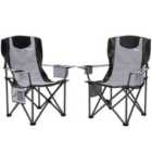 Outsunny Set of 2 Padded Folding Picnic Chairs with Cooler Bag, Grey