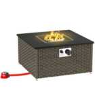 Outsunny 13 KW Rattan Gas Fire Pit Table, Propane Fire Pit - Grey