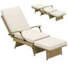 Outsunny Foldable Rattan Garden Recliner Chair w/ Cushion, Footrest, Beige