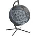 Outsunny Hanging Swing Chair w/ Metal Stand & Side Pocket, Charcoal Grey