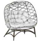 Outsunny 2 Seater Egg Chair Outdoor with Cushion, Cup Pockets - Grey