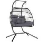 Outsunny Rattan Double Hanging Egg Chair with Stand, Cushion, Dark Grey